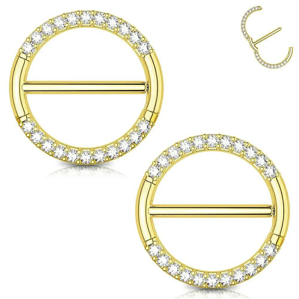 14G Circular CZ Clicker Nipple Shield Jewelry