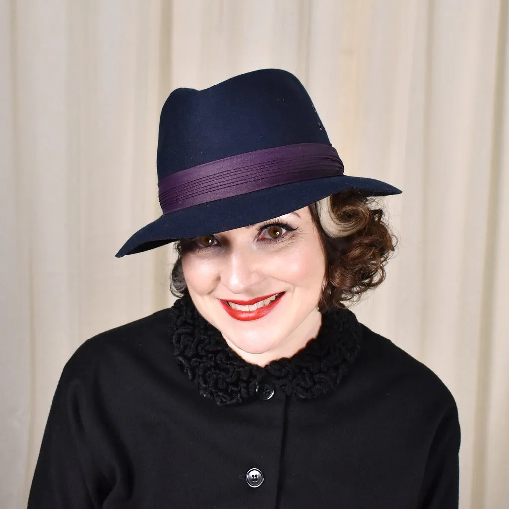 1950s Navy & Purple Vintage Fedora Hat