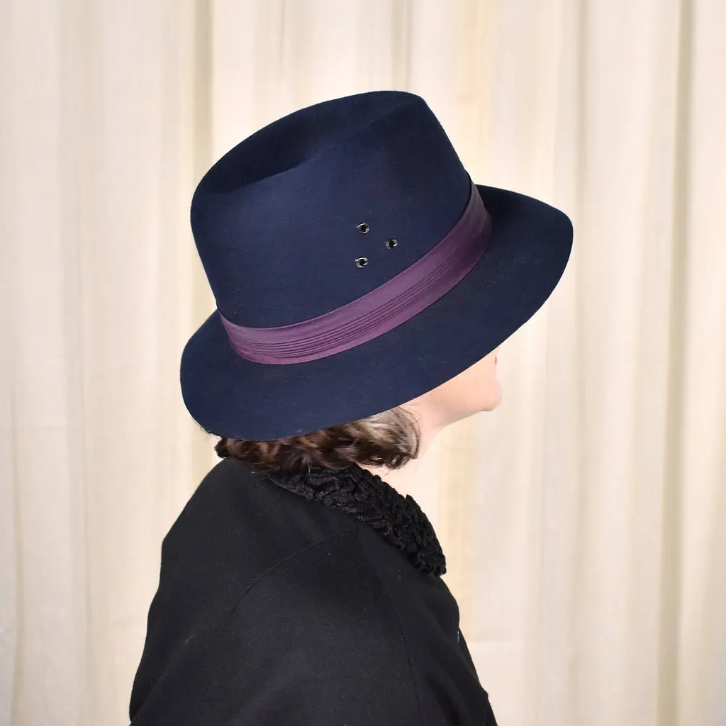 1950s Navy & Purple Vintage Fedora Hat