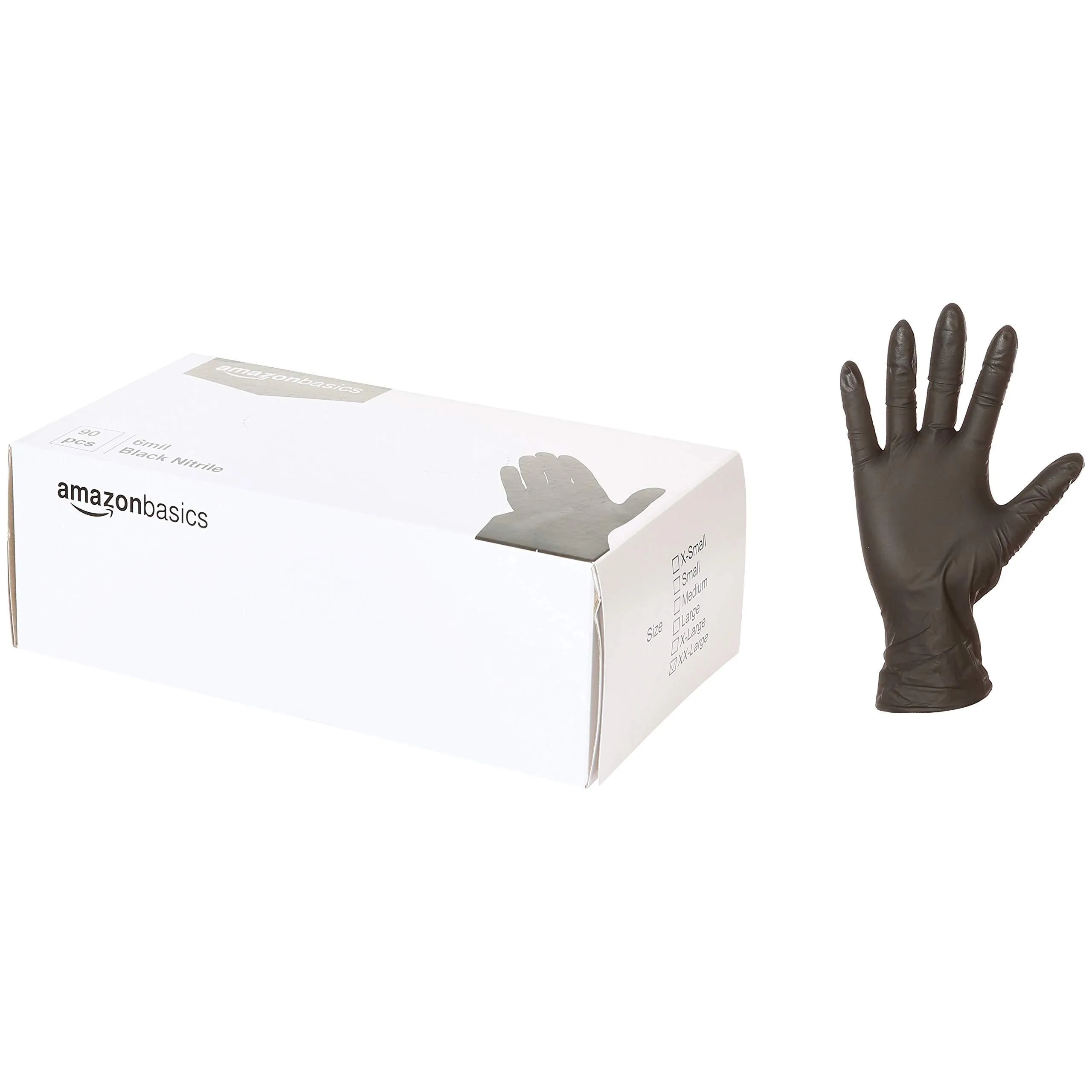 AmazonBasics Powder Free Disposable Nitrile Gloves, 6 mil, Black, Size XXL, 90 per Pack, 10-Pack