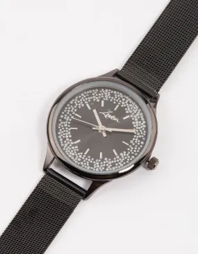 Black Coloured Glitter Double Watch