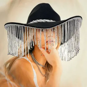 Black Rhinestone Fringe Western Cowboy Hat for Women