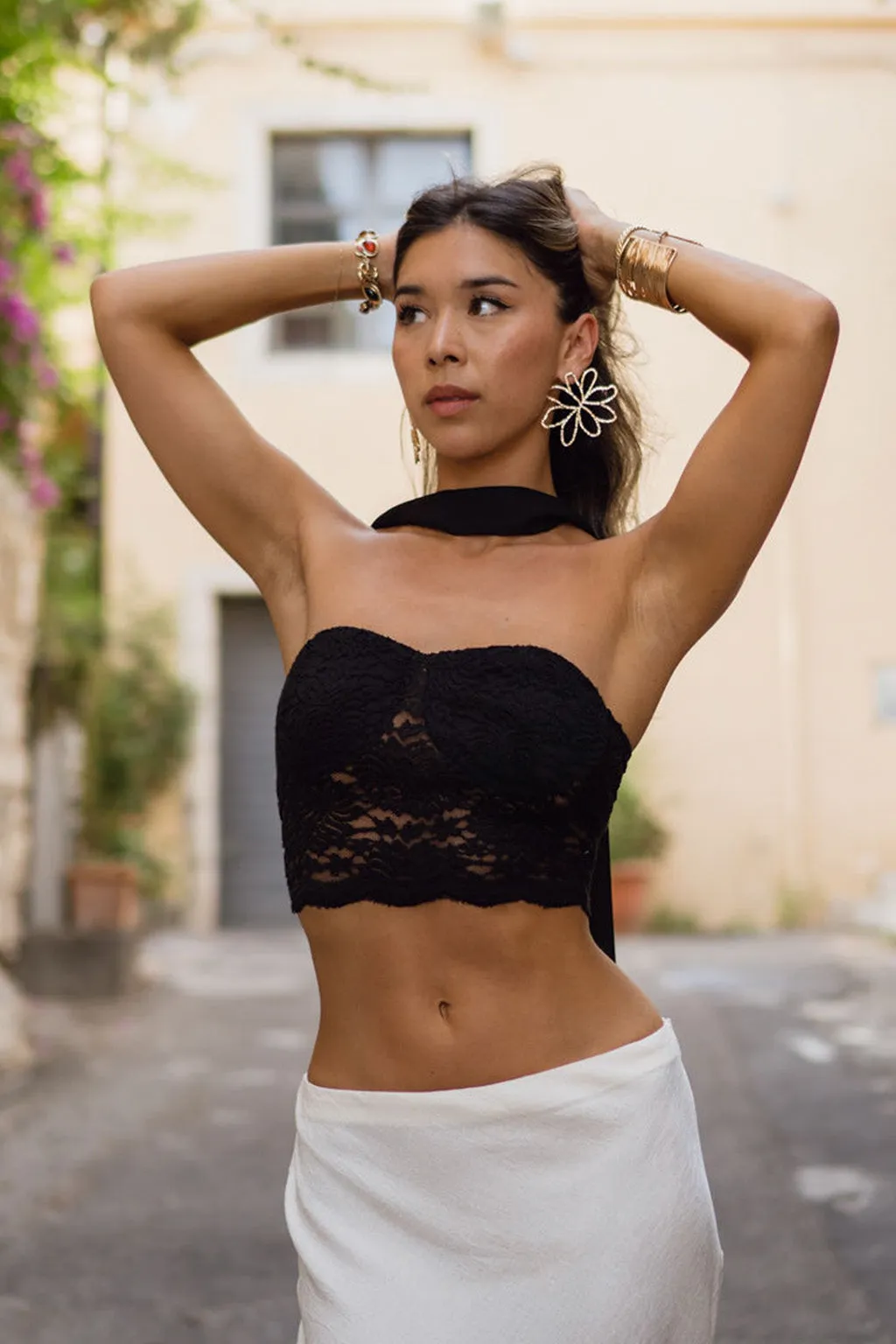 Brigette Black Lace Crop Top and Neck Scarf