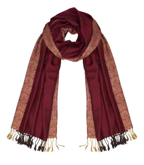 Burgundy Gold Peach Couture Elegant Floral Pattern Pashmina Wrap Shawl Scarf