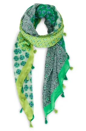 Green print Scarf with tassels | GREENS | 0525YY