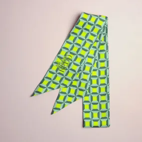 Haute Redd Neon Yellow & Grey Checkers Silk Twilly Scarf