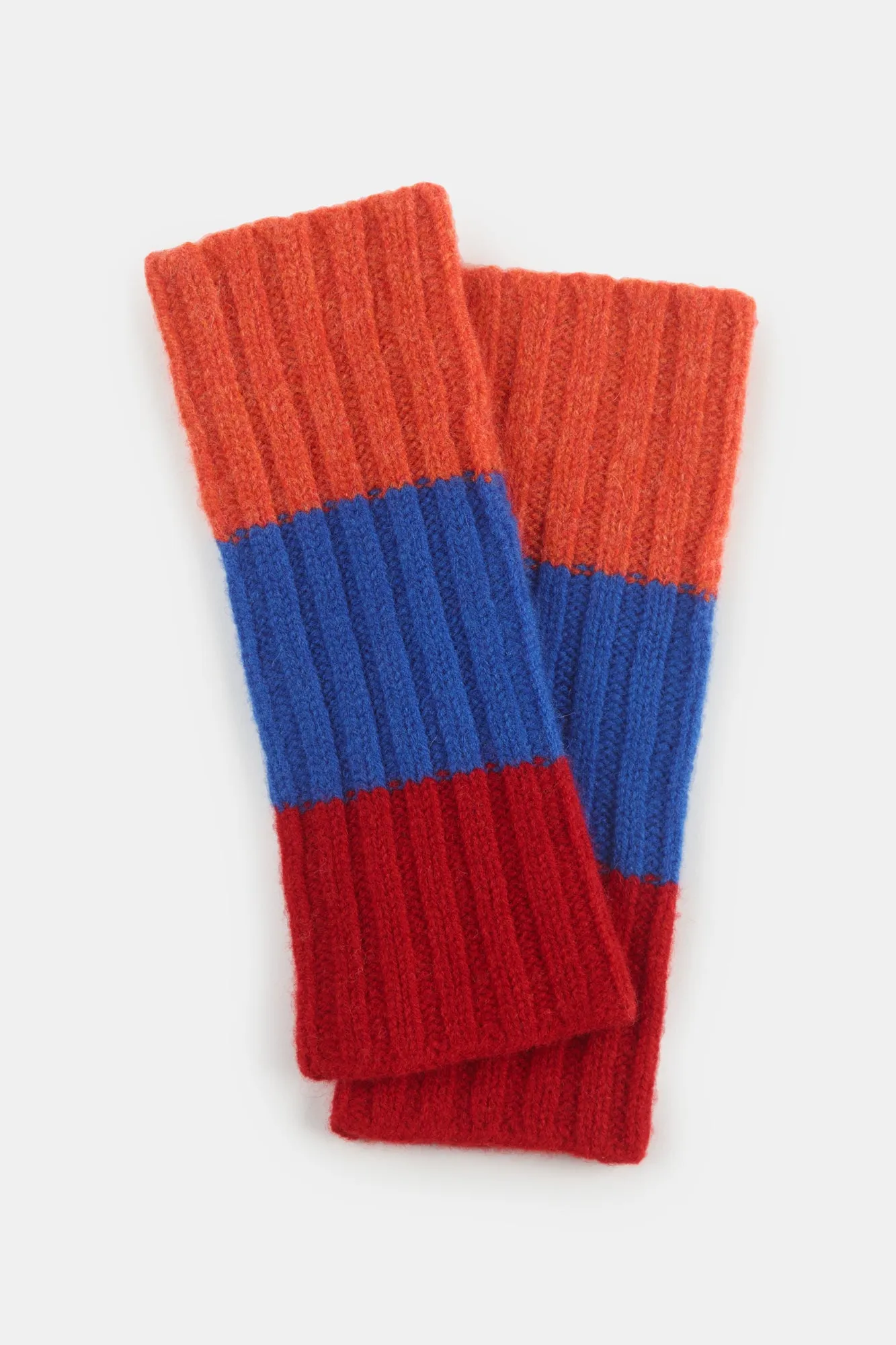 Lambswool Stripe Fingerless Gloves - Red/Blue/Orange