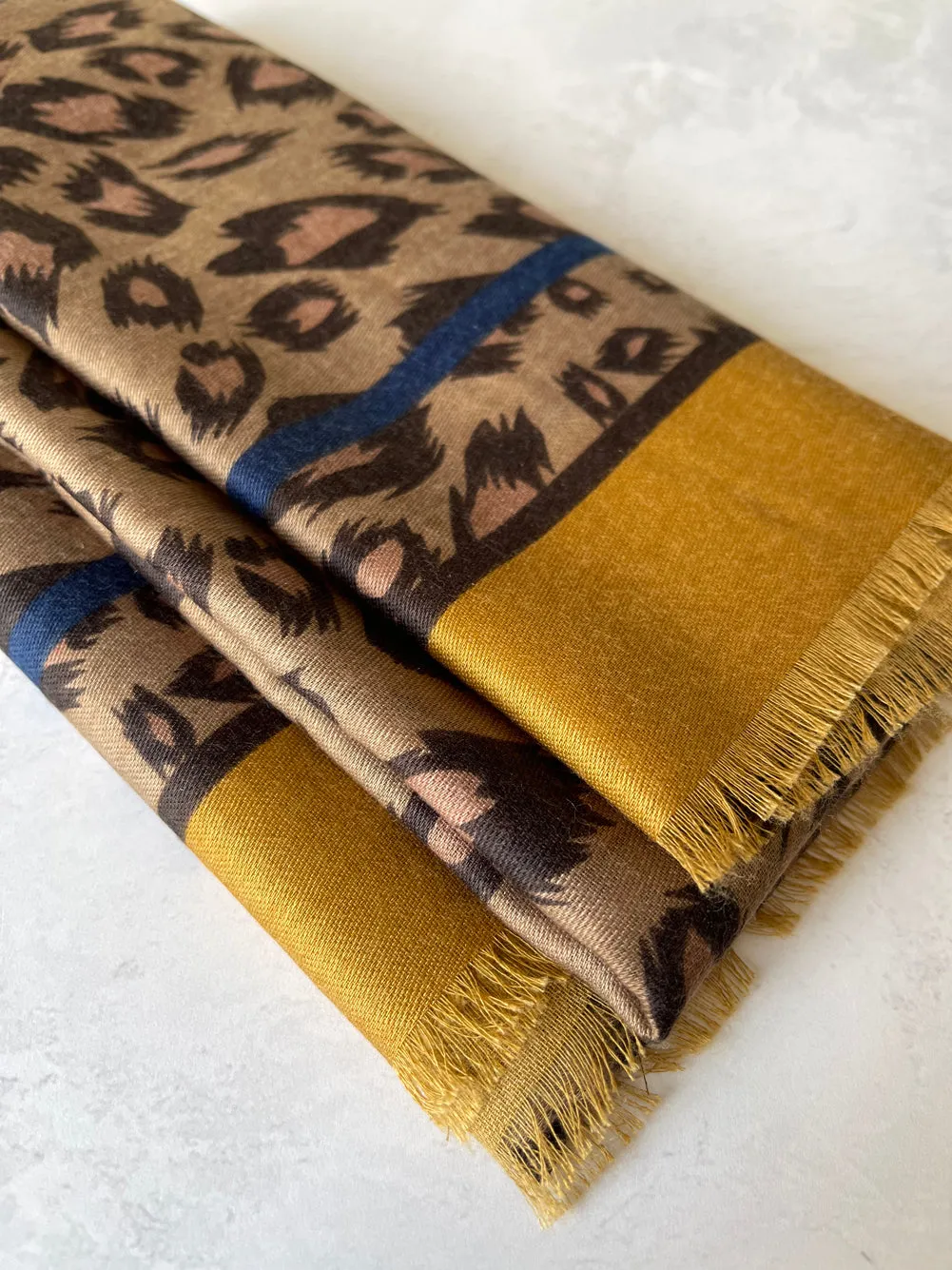 LARGE MUSTARD YELLOW STRIPE LEOPARD PRINT SCARF