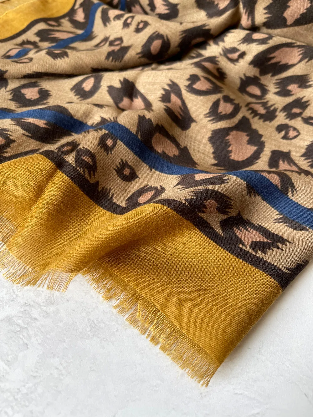 LARGE MUSTARD YELLOW STRIPE LEOPARD PRINT SCARF