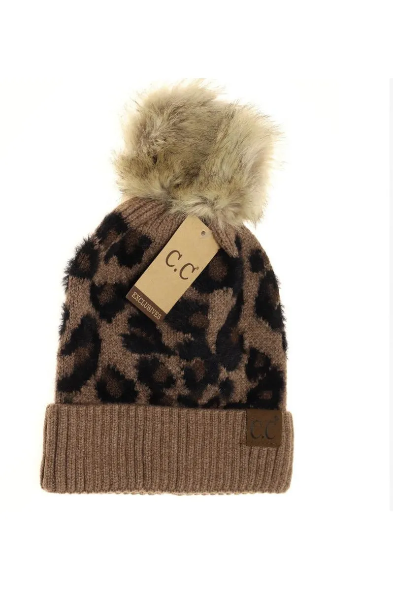 Leopard Pom Beanie