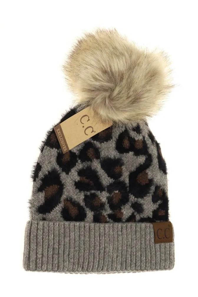 Leopard Pom Beanie