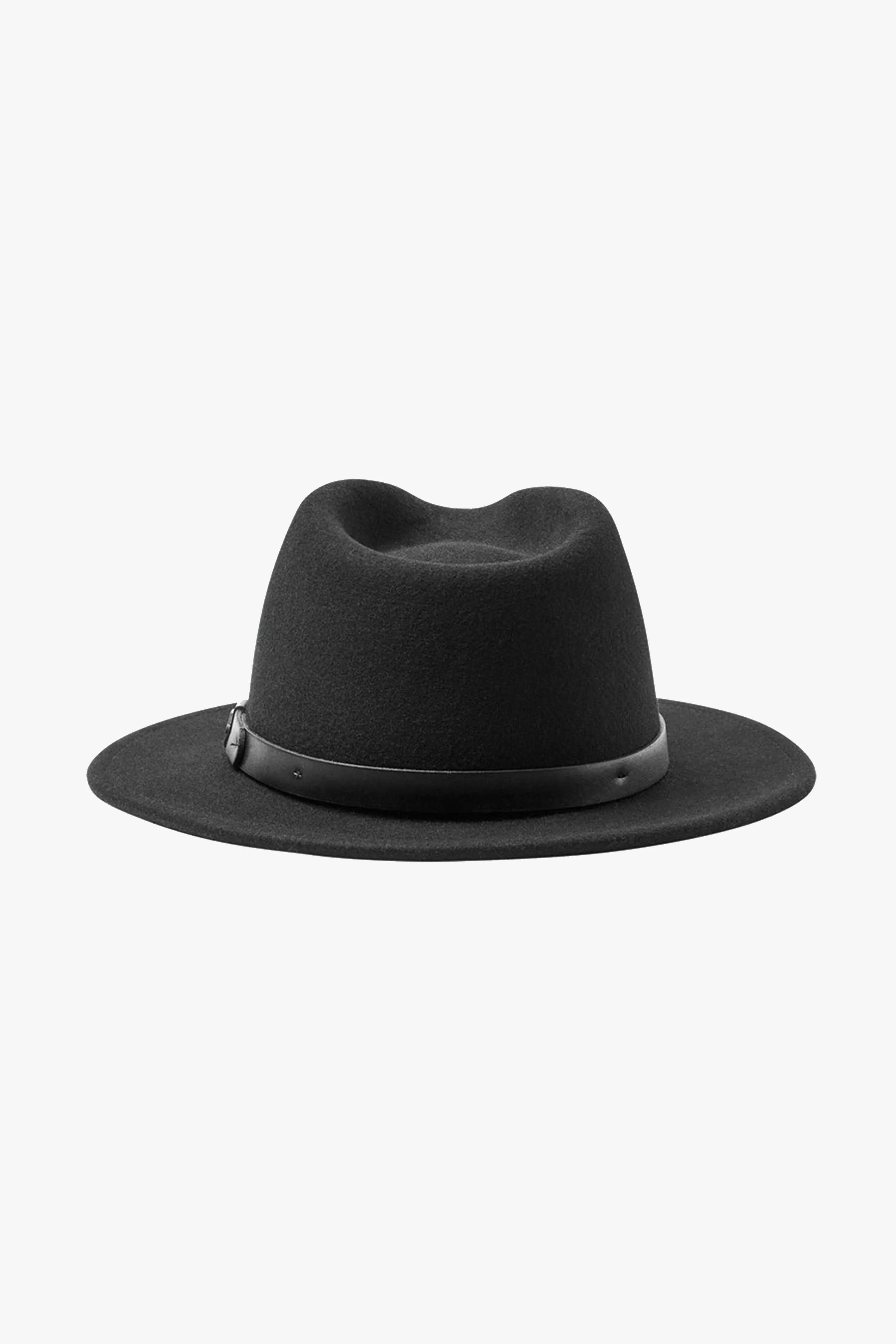 Messer Black Short Brim Black Band Packable Felt Fedora Hat