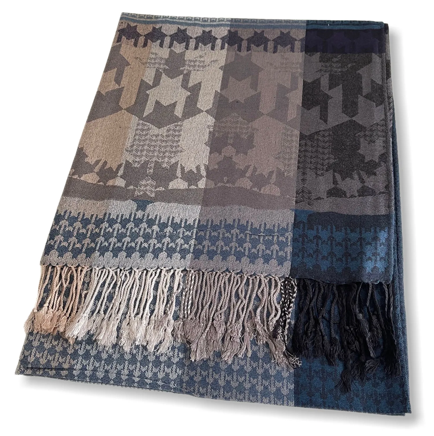 MULTICOLOUR NAVY BLUE AZTEC PRINT PASHMINA SHAWL SCARF