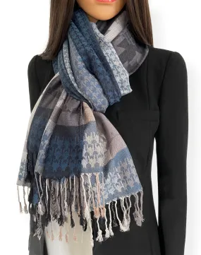 MULTICOLOUR NAVY BLUE AZTEC PRINT PASHMINA SHAWL SCARF