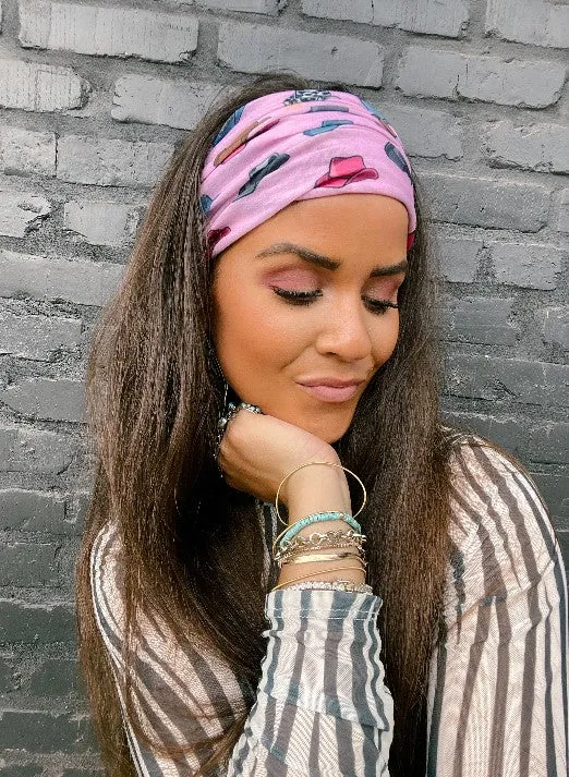 Pink Cowboy Hat Stretchy Headwrap