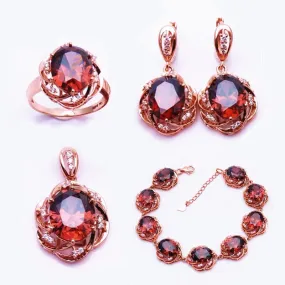 Rose Gold Inlaid Ruby Jewelry Set