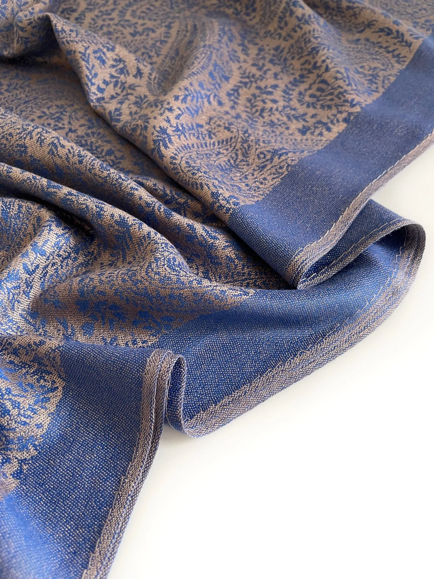 ROYAL BLUE PAISLEY PRINT REVERSIBLE PASHMINA SHAWL SCARF