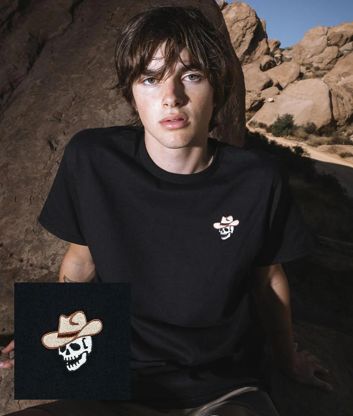 Skull Cowboy Embroidered Mens T-Shirt