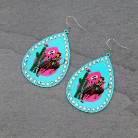 Teal cowboy earrings