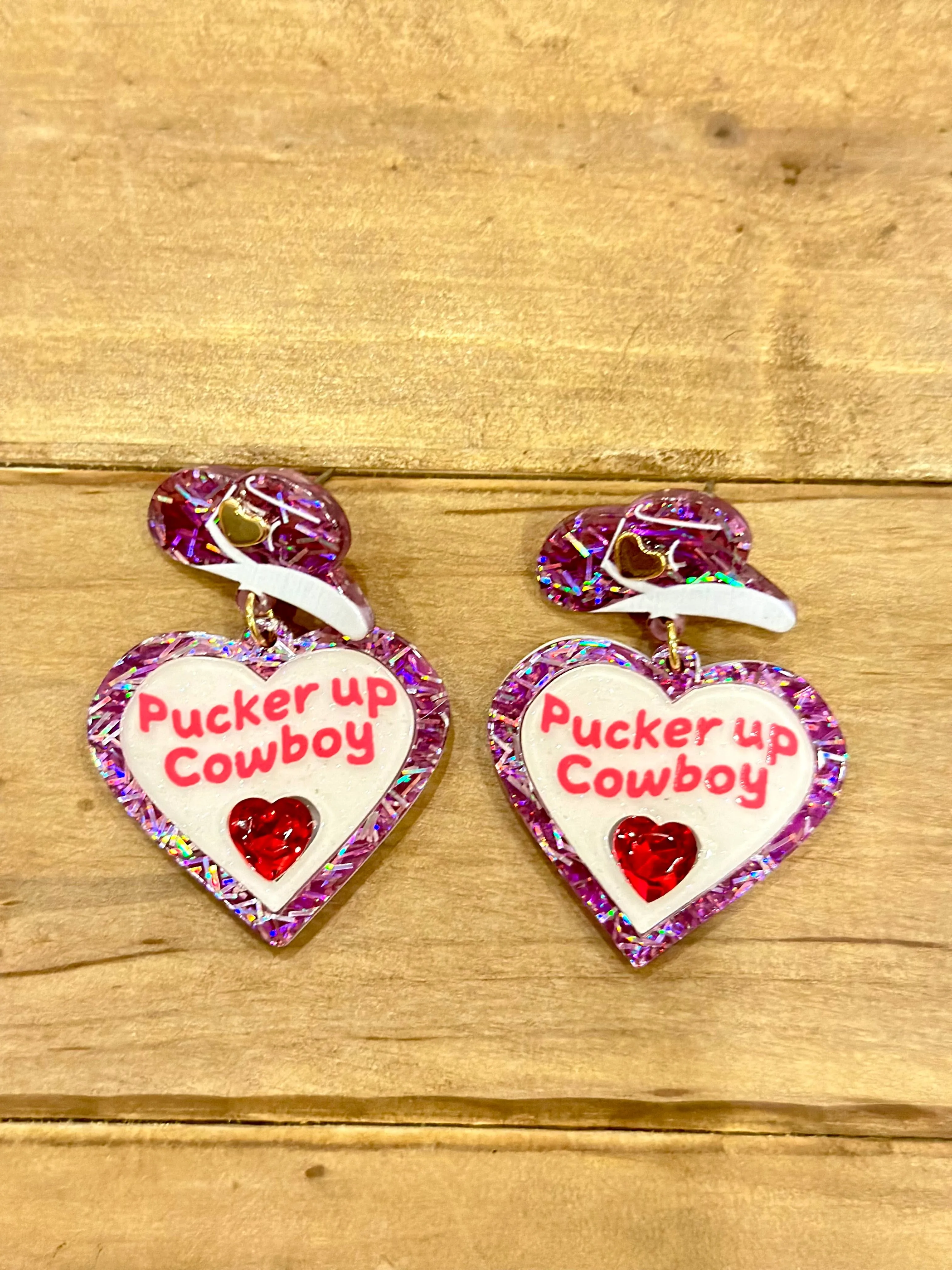 The Pucker Up Cowboy Heart Earrings