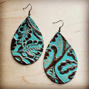 Turquoise Cowboy Leather Teardrop Earrings